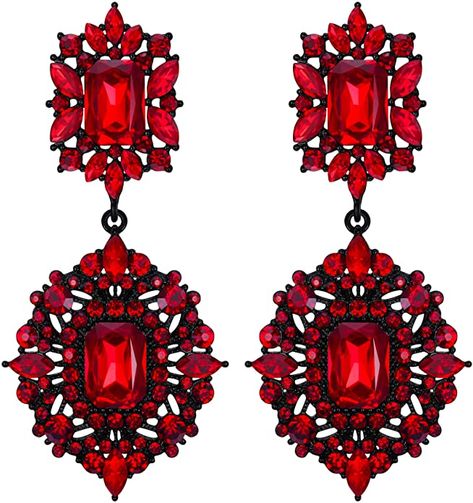 Amazon.com: Flyonce Women's Crystal Wedding Art Deco Vintage Style Gatsby Chandelier Dangle Earrings Red: Jewelry Gatsby Chandelier, Wedding Art Deco, Wedding Earrings Chandelier, Black Earrings Dangle, Rectangle Earrings, Bride Earrings, Jewelry Fashion Trends, Deco Vintage, Rhinestone Bridal