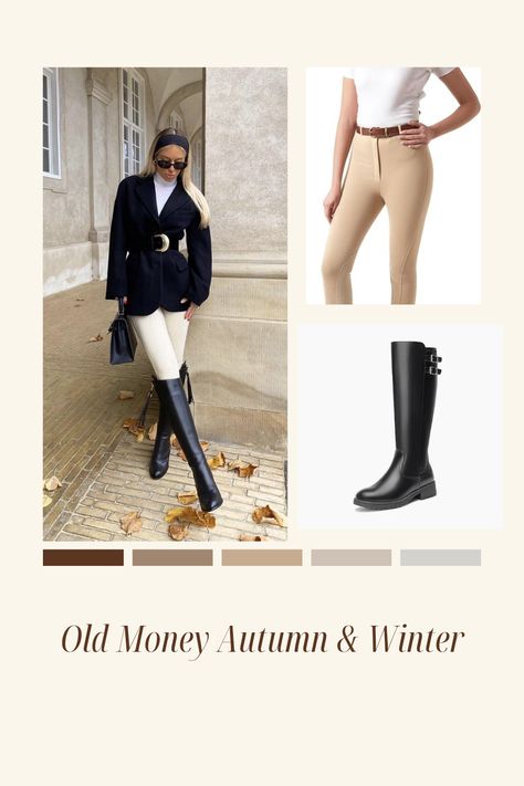 Classic jodphur, blazer and riding boot combo. This is the perfect outfit for your winter wardrobe and includes many staples you will use again and again. #oldmoney #womenwithclass #howtolookwealthy #autumnstyle #winterstyle #wardrobestaples Old Money Boots Outfit, Old Money Boots, Winter Old Money, Old Money Style, Riding Boot, Again And Again, Boots Outfit, Style Ideas, Winter Wardrobe