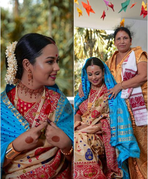 Bride wearing Muga Mekhela Sador , Assamese Rituals Assamese Wedding, Assamese Bride, Mekhela Sador, Indian Bride Dresses, Designer Sarees Wedding, Diy Room Decor Videos, Engagement Bride, Sarees Wedding, Decor Videos