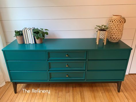 Teal Dresser Bedroom, Teal Furniture Bedroom, Dark Teal Dresser, Teal Dresser Diy, Teal Bedroom Furniture, Eclectic Dresser, Magnolia Bedroom, Dresser Inspo, Teal Furniture