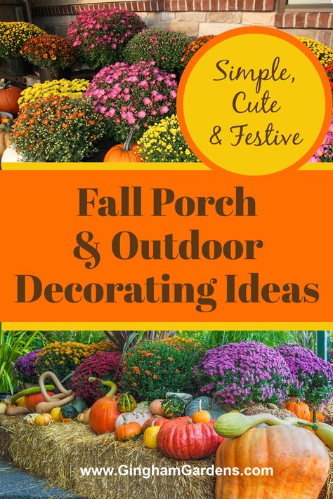 Fall Hanging Baskets Front Porches, Fall Outdoor Decorations, Simple Fall Porch Decor, Fall Outside Decor, Traditional Fall Decor, Autumn Porch, Fall Yard Decor, Fall Landscaping, Fall Patio