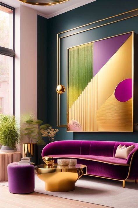 Funky Sofa, Colourful Lounge, Scandinavian Design Style, Interior Design Principles, Maximalist Design, Style Living Room, Colourful Living Room, Purple Walls, Purple Colour