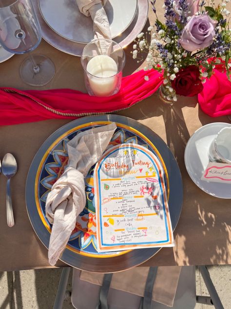 26th Bday Ideas, Menu Aesthetic, Birthday Party Menu, 30th Birthday Bash, 21 Diner, Picnic Inspiration, Dinner Party Summer, Birthday Dinner Party, Dinner Party Table