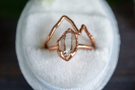 Mountain Engagement Ring, Engagement Ring Raw, Crystal Engagement Ring, Crystal Engagement Rings, Mountain Ring, Herkimer Diamond Ring, Rose Gold Plated Ring, Diamond Ring Set, Nature Ring