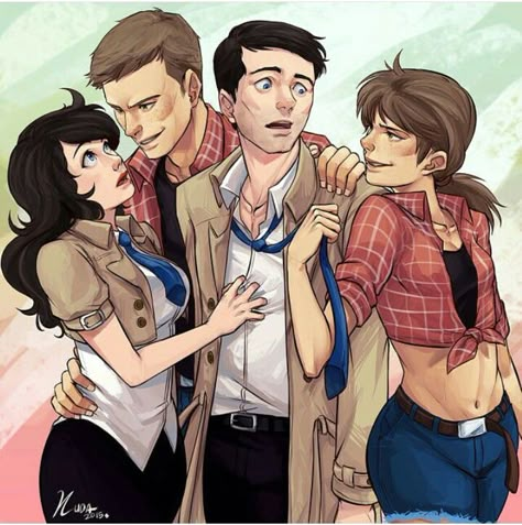 Genderbent!Castiel Genderbent!Dean Destiel Female Castiel Fanart, Female Castiel, Supernatural Fanfiction, Supernatural Cartoon, Supernatural Cosplay, Supernatural Merchandise, Supernatural Ships, Destiel Fanart, Supernatural Comic