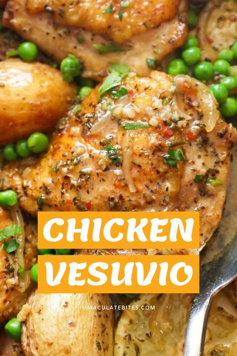 Chicken Thigh With Skin Recipe, Vesuvio Potatoes, Chicken Vesuvio Recipe, Chicken Thighs And Potatoes, Chicken Vesuvio, Bone In Chicken Recipes, Small Potatoes, Dinner Party Dishes, Crock Pot Potatoes