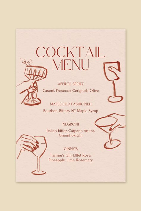 Searching for the perfect cocktail menu template? Look no further than Ruth's Party collection from Phthalo Ruth – with hand-painted design details and elegant fonts, these menu templates are the perfect finishing touch for your next cocktail party. Birthday Cocktail Menu Design, Bar Menu Inspiration, Print Menu Design, Cocktail Menu Aesthetic, Drinks Menu Design Ideas, Cute Invitation Ideas, Cocktail Menu Design Ideas, Drink Menu Design Ideas, Cocktails Party Ideas