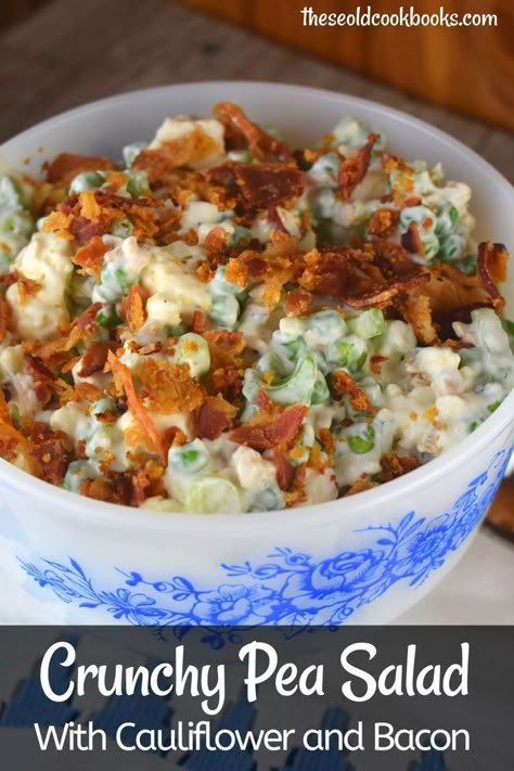 Cauliflower Pea Salad Recipes, Creamy Cauliflower Cashew Salad 12 Tomatoes, Cauliflower Pea Salad, Crunchy Pea Salad, Pea Salad With Bacon, Salad Prep, Pea Salad Recipes, Weekend Food, Cook Out