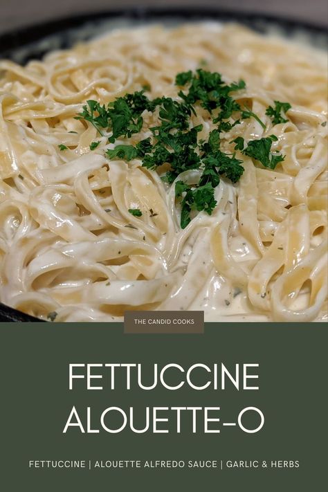 This easy fettuccine alfredo recipe is made with Alouette garlic & herbs spreadable cheese for extra flavor and creaminess. #Alouette #date night #comfort food #winter #dinner @alouettecheese Alouette Garlic Herb Cheese Recipe Pasta, Alouette Cheese Chicken, Alouette Garlic Herb Cheese Pasta, Alouette Garlic Herb Cheese Recipe Chicken, Alouette Recipes, Alouette Garlic Herb Cheese Recipe, Alouette Cheese Recipe, Comfort Pasta Dishes, Chicken And Cheese Recipes