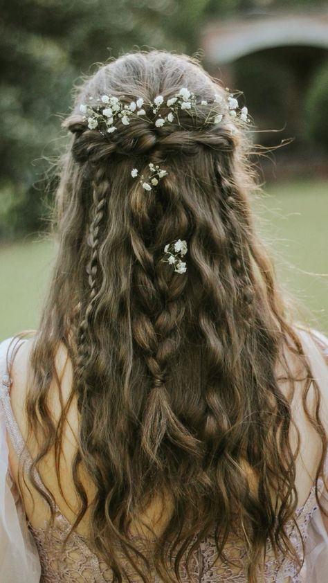 Fashion: #fashion, #style, #outfitinspiration, #beauty Sleek Hairstyles For Long Hair, Ethereal Wedding Hair, Long Hair Bob, Braided Rose Hairstyle, Cottagecore Hairstyles, Rose Hairstyle, Cottage Core Wedding, Whimsical Hair, Bridal Hair Down