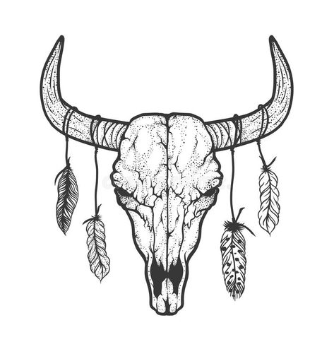 Bull Skull with Feathers Native Americans Tribal Style. Tattoo Blackwork. Vector Hand Drawn Illustration. Boho Design Stock Vector - Illustration of hand, feathers: 83136236 Skull With Feathers Tattoo, Bull Skull With Feathers, Dotted Tattoo, Feathers Tattoo, Bull Skull Tattoos, Native American Tattoo, Native American Tattoos, Petit Tattoo, American Bull