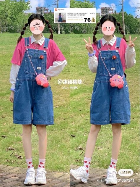 Asian Overalls Outfit, Kpop Overalls Outfit, Kawaii Overalls Outfit, Korean Overalls Outfit, Short Overalls Outfit Aesthetic, Korean Outfits Cute, Overalls Outfit Aesthetic, Outfits Overalls, Cute Overall Outfits