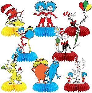 Dr Seuss 1st Birthday Party Boys, Thing One Thing Two Birthday Party, Cat In The Hat Birthday Party, Dr Suess Baby Shower Ideas, Dr Seuss First Birthday Party, Dr Seuss Party Ideas, Honeycomb Centerpiece, Doctor Cat, Cat In The Hat Party