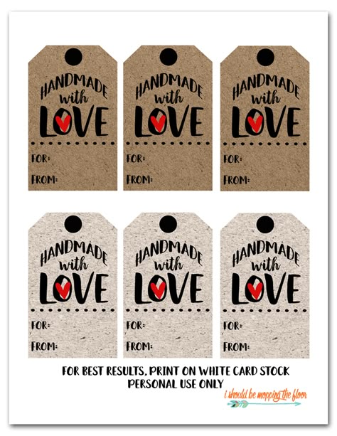 Free Printable Handmade With Love Tags | These free printable gift tags have the cardboard and chipboard textures built in to the designs! Instant downloads. Perfect for gifts. Handmade With Love Tags Free Printable, Crochet Tags And Labels, Dry Clay Christmas Decorations, Diy Gift Tag, Heart Fonts, Crochet Tags, Printable Gift Labels, Free Christmas Tags, Candle Logo Design