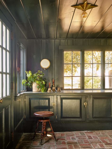 European Country Kitchen, Red Brick Pavers, Mudroom Flooring, Country Laundry Rooms, Shiplap Backsplash, Terracotta Floor, Mudroom Design, Mud Rooms, Dark Wood Floors