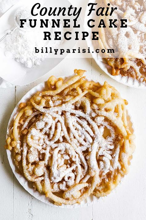 This delicious incredibly easy-to-make homemade funnel cake recipe will immediately bring back all the feels like a child from your county fair. County Fair Funnel Cake Recipe, Carnival Funnel Cake Recipe, Fair Funnel Cake Recipe, Chocolate Chess Pie Recipe, Funnel Cake Recipe Easy, Waffle Cone Recipe, Homemade Funnel Cake, Chess Pie Recipe, Holiday Candy Recipes