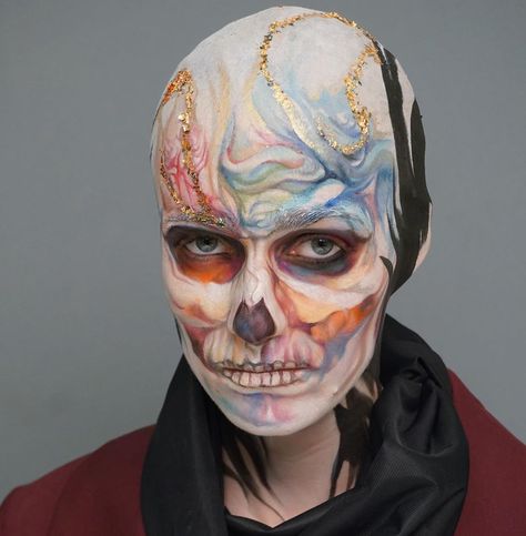 Bald Cap Makeup, Makeup Painting, Bald Cap, Fantasy Ideas, Mexican Skull, Mexican Skulls, Skull Head, Fantasy Makeup, Paint Job