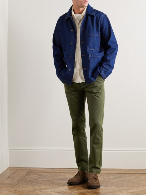 DESIGNED BY MR PORTER. Mr P. creates pieces you'll wear today, tomorrow, and ten years down the line, these chinos are the perfect case in point. With a hint of vintage American military wear, they're cut from cotton-twill for a straight-leg fit. Lower Impact Materials. This product is made using at least 50% lower-impact materials or ingredients. Find out more about our Consciously Crafted criteria here. Rider Jacket Outfit Men, Classic Men's Clothing Style, Mens Professional Outfits, Casual Mens Fashion Streetwear, Big Guy Fashion, Green Pants Outfit Men, Male Teacher Outfits, Mens Spring Outfits, Queer Fashion Guys