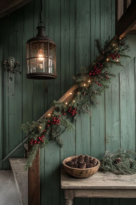 Transform your home with stunning rustic Christmas home decor! This delightful setup features classic greenery, warm lighting, and natural wood accents. Perfect for a cozy holiday vibe. #RusticDecor #HolidayVibes #ChristmasHomeDecor Prairie Christmas Decor, Vintage Rustic Christmas Decor, Rusty Christmas Decor, Rustic Christmas Aesthetic, Cottagecore Christmas Aesthetic, Earthy Christmas Decor, Forest Christmas Decor, Woodsy Christmas Decor, Vintage Rustic Christmas