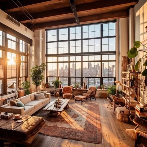 Industrial Living Room Ideas, Penthouse Living Room, Famous Wrestlers, Industrial Living Room, Nyc Loft, San Myshuno, Condo Interior Design, Edgy Elegance, New York Loft