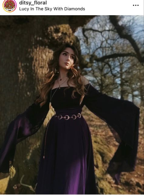 Velvet Witch Dress, Witch Dress Aesthetic, Purple Witch Outfit, Dark Witch Aesthetic Outfit, Purple Witch Dress, Purple Dress Aesthetic, Vampire Gown, Witch Aesthetic Outfit, Viking Dress