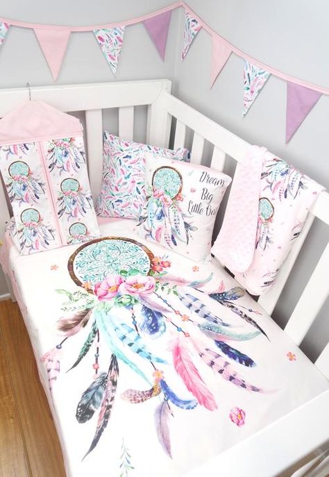 Purple Dreamcatcher, Dreamcatcher Nursery, Dream Catcher Nursery, Purple Nursery, Sublimacion Ideas, Girl Nursery Bedding, Kid Rooms, Girl Nursery Room