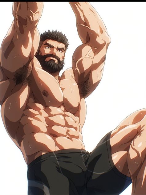 Male Abs Drawing, Buff Anime Men, Buff Anime Guy, Buff Oc Male, Beard Drawing, Buff Guys, Comic Book Layout, Anime Fanfiction, Characters Inspiration Drawing