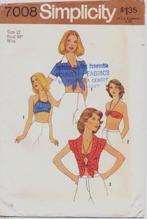 Vintage 1970s Simplicity Pattern 7008 Womens Tops by CloesCloset, $11.00 70s Retro Fashion, Crop Top Sewing Pattern, Vintage Halter Top, Halter Bra Top, Bra Sewing Pattern, Bra Sewing, Halter Bra, Top Sewing, Girls Tie