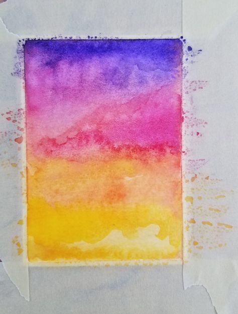 Sunset With Watercolor, Easy Watercolors For Beginners, Beginning Watercolor Ideas, Water Coloring Ideas Easy Sunset, Watercolor Art For Beginners Sunset, Watercolor Paintings Easy For Beginners, Sunset Watercolor Painting Easy, Sunset Painting Easy Step By Step, Watercolor Sunset Easy