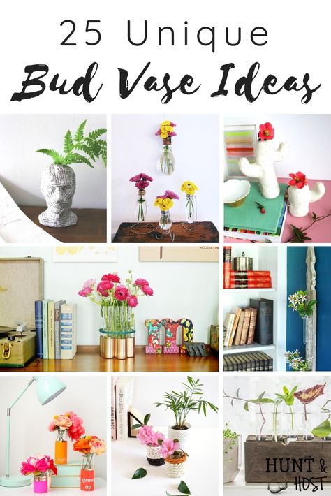 25 Unique bud vase ideas to easily decorate your home with fresh flowers or maybe even faux flowers for a budget friendly way to decorate, especially a small space!! #smallspacedecor #budvaseideas #flowerdecor #easyDIYdecor #smalllivingareaideas Bud Vase Ideas, Diy Container, Vase Ideas, Bulb Vase, Easy Diy Decor, Container Gardens, Mini Vase, Diy Vase, Container Garden