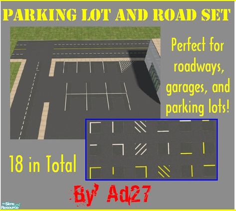 ad27's Parking Lot And Road-Way Set The Sims 4 Parking Lot Cc, Sims 4 Parking Lot, Sims 4 Parking Lot Cc, Sims 4 Road Cc, School Cc Sims 4, Sims Traits, Sims 3 Cc Finds, The Sims 4 Lots, Sims 4 Piercings