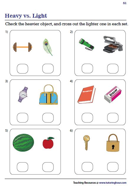 Heavy Vs Light Preschool, Heavy And Light Activities Kindergarten, Longer And Shorter Worksheet, Heavy Light Worksheet, Heavy And Light Activities Preschool, Heavy And Light Worksheets Kindergarten, Heavy And Light Worksheet, Kindergarten Measurement Activities, Nursery School Activities