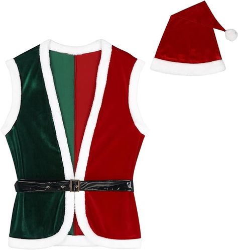 iiniim Men's Santa Claus Vest Adult Xmas Christmas Sleeveless Open Front Cardigan Waistcoat Tops Red&White Striped Small at Amazon Men’s Clothing store Fancy Dress Ball, Sleeveless Cardigan, Christmas Costumes, Outerwear Vest, Fleece Vest, Mens Essentials, Sleeveless Vest, Red And White Stripes, Polar Fleece