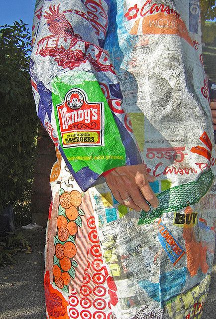 "21st Century Fusion" fused plastic bags coat ~ photo 7 by Urban Woodswalker, via Flickr Plastic Bag Fusing, Plant Care Tags, Fused Plastic Bags, Fused Plastic, Fruit Labels, Recycled Plastic Bags, Plastic Art, 3d Studio, Recycled Fashion