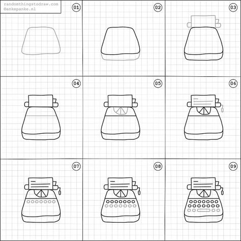 Random Things to Draw (@rttdraw) on Instagram: How to draw a typewriter Academia Doodles, Stationery Doodles, Random Things To Draw, Doodle Easy, Landscape Steps, Creativity Ideas, Drawing Tutorials For Beginners, Drawing Journal, Things To Draw