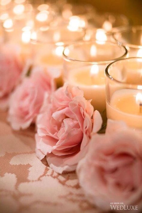 Candles & roses Candles And Flowers, Wedding Tablescape, Tablescape Ideas, Romantic Candles, Rose Photography, Candle Light, Beautiful Candles, Blush Wedding, Candle Lanterns