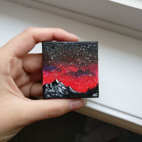 2x2 Canvas Paintings, Small Canvas Paintings, Simple Canvas Paintings, Cute Canvas Paintings, Red Canvas, Galaxy Painting, Small Canvas Art, Aesthetic Painting, Diy Canvas Art Painting