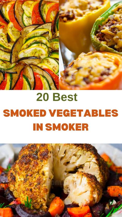 These Smoked Vegetables recipes will elevate Your Veggie Game! Discover the best wood-smoked recipes for bell peppers, zucchini, eggplant, broccoli, cauliflower and more. #smokedvegetablerecipes#smokedvegetablesinsmoker#smokedvegetarianrecipes Smoker Veggie Recipes, Veggies In Smoker, Pellet Grill Recipes Vegetables, Pellet Smoker Recipes Vegetables, Veggies On Smoker, Pit Boss Pellet Grill Recipes Vegetables, Traeger Grill Recipes Vegetables, Smoked Vegetables Recipes, Smoked Vegan Recipes