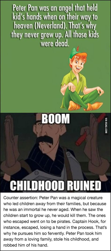 Peter Pan - And my childhood is completely ruined! Funny Disney Pictures, Childhood Ruined, Right In The Childhood, Disney Quotes Funny, Disney Theory, Funny Disney Jokes, Funny Disney, Disney Facts, Disney Jokes