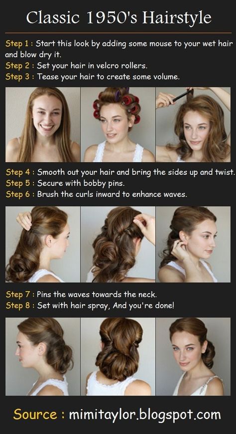 1950s Hair Tutorial, 1950’s Hairstyles, 1950s Hairstyle, Hairstyles Vintage, Vintage Updo, 1950s Hairstyles, 50s Hairstyles, Diy Wedding Hair, Pin Up Hair