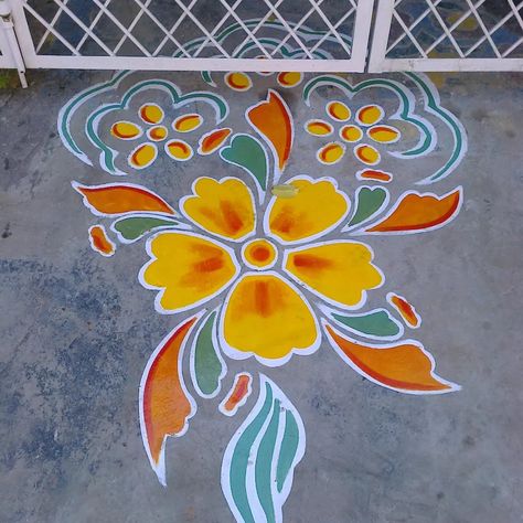 Artwork on floor oil paints Rangoli Painting On Floor, Rangoli Painting, New Rangoli, Floor Art, Oil Paints, Oil Painting, Created By, Flooring, Paint