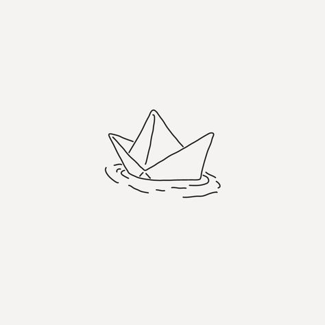 Tattoo Design Minimal, Paper Ship Tattoo, Minimalism Drawing, Minimal Ship Tattoo, Mini Boat Tattoo, Paper Boat Drawing, Paper Boat Tattoo Design, Small Boat Drawing, Minimal Boat Tattoo