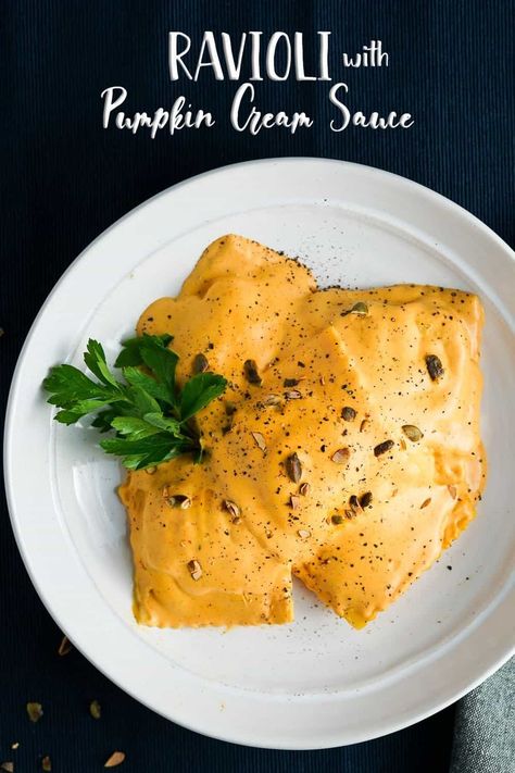 Ravioli with Pumpkin Cream Sauce | Nibble and Dine Pumpkin Ravioli Sauce, Pumpkin Cream Sauce, Ravioli Sauce, Pumpkin Ravioli, Leftover Pumpkin, Pumpkin Sauce, Ravioli Recipe, Cozy Dinner, Best Pasta Recipes