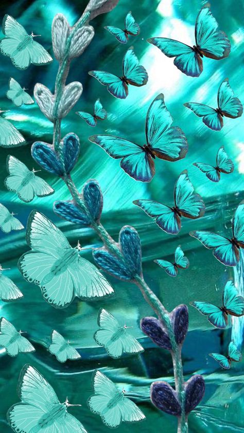 #teal #tealaesthetic #tealcollage #tealwallpaper #butterflies #tealbutterfly Teal Wallpaper Backgrounds, Wallpapers Lock Screen, Teal Butterfly, Teal Wallpaper, Phone Theme, Playlist Covers, I Will Be Happy, Phone Themes, Lock Screen