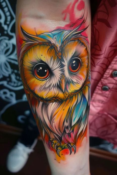 owl tattoo design 480424 Owl With Flowers Tattoo, Owl Tattoo For Women Unique, Flower Chest Tattoo, Baby Owl Tattoos, Tattoo Color, Owl Tattoo Design, Baby Owl, Tattoo Design Ideas, Owl Tattoo