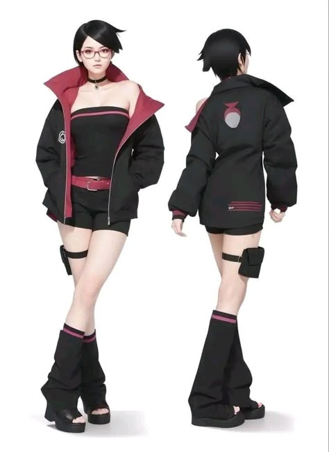 Time Skip Sarada, Sarada Outfit, Jjk Clothes, Edith Head Gowns, Naruto Live Action, Halloween Dress Up Ideas, Sakura Outfits, Cyberpunk Women, Boruto Cosplay