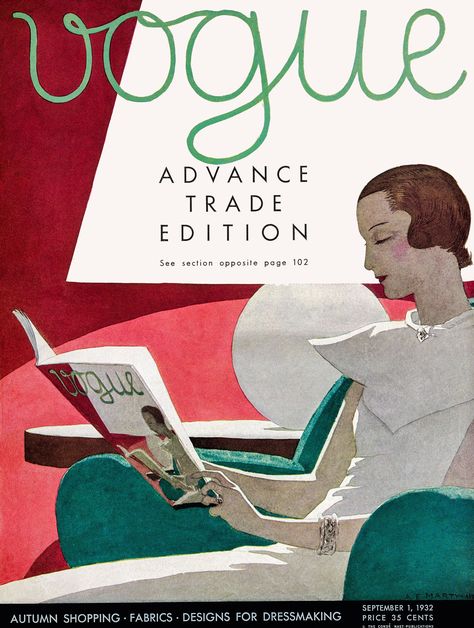 MARTY, A. E. "Advance Trade Edition", Vogue, Sept. 1, 1932… | Flickr Vogue Illustrations, Vogue Photographers, Vintage Vogue Covers, Vogue Magazine Covers, Magazine Vogue, Vogue Archive, Fashion Magazine Cover, Fashion Cover, Vogue Covers