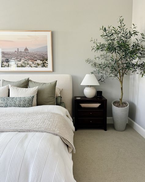 ✨Primary bedroom stills✨ This 8’ olive tree was originally in our dining room but the kids kept pulling it over so it needed a new home! I love how it looks in our bedroom! I just added this new European linen quilt set from @onequince which has such a gorgeous texture! Chris loves to sleep with the room really cold so I’ve enjoyed layering the quilt on my side of the bed at night 😊 🛒Comment “Primary” for a link . . . #inspiremehomedecor #homedecor #primarybedroom #masterbedroom #quince... Bedroom Olive Green Bedding, Olive Tree In Bedroom, Olive Tree Bedroom, King Bed Pillows, Bedroom King Bed, Olive Bedroom, Morris Homes, Bed At Night, Inspire Me Home Decor