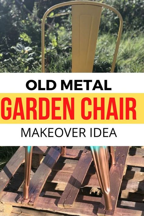 Are your outdoor metal chairs rusty and worn out? Give them a new life with this spray painting ombre idea. Check out the before and after photos of this retro metal chair. This upcycle idea is so cool you'll want to put these chairs in your dining room so you can enjoy seeing them all day long. This idea is also great for outdoor weddings or front porch. #diy #chair #makeover Diy Metal Chair, Metal Chair Makeover, Painting Plastic Chairs, Painting Ombre, Front Porch Diy, Metal Lawn Chairs, Porch Diy, Spray Paint Projects, Garden Chairs Metal