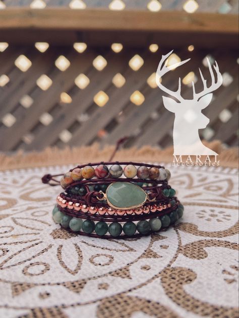 Handmade Gifts For Men, Boho Wrap Bracelet, Green Jasper, Fall Theme, Bridesmaid Accessories, Agate Bracelet, Hematite Beads, Jasper Beads, Leather Wrap Bracelet